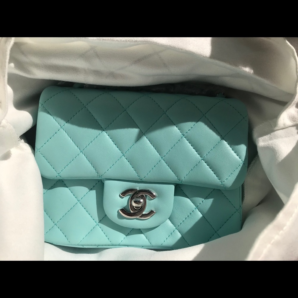 UNICORN! Chanel Tiffany Blue Square Mini Flap Bag